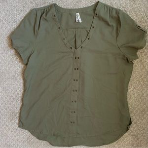 Army green short sleeve blouse